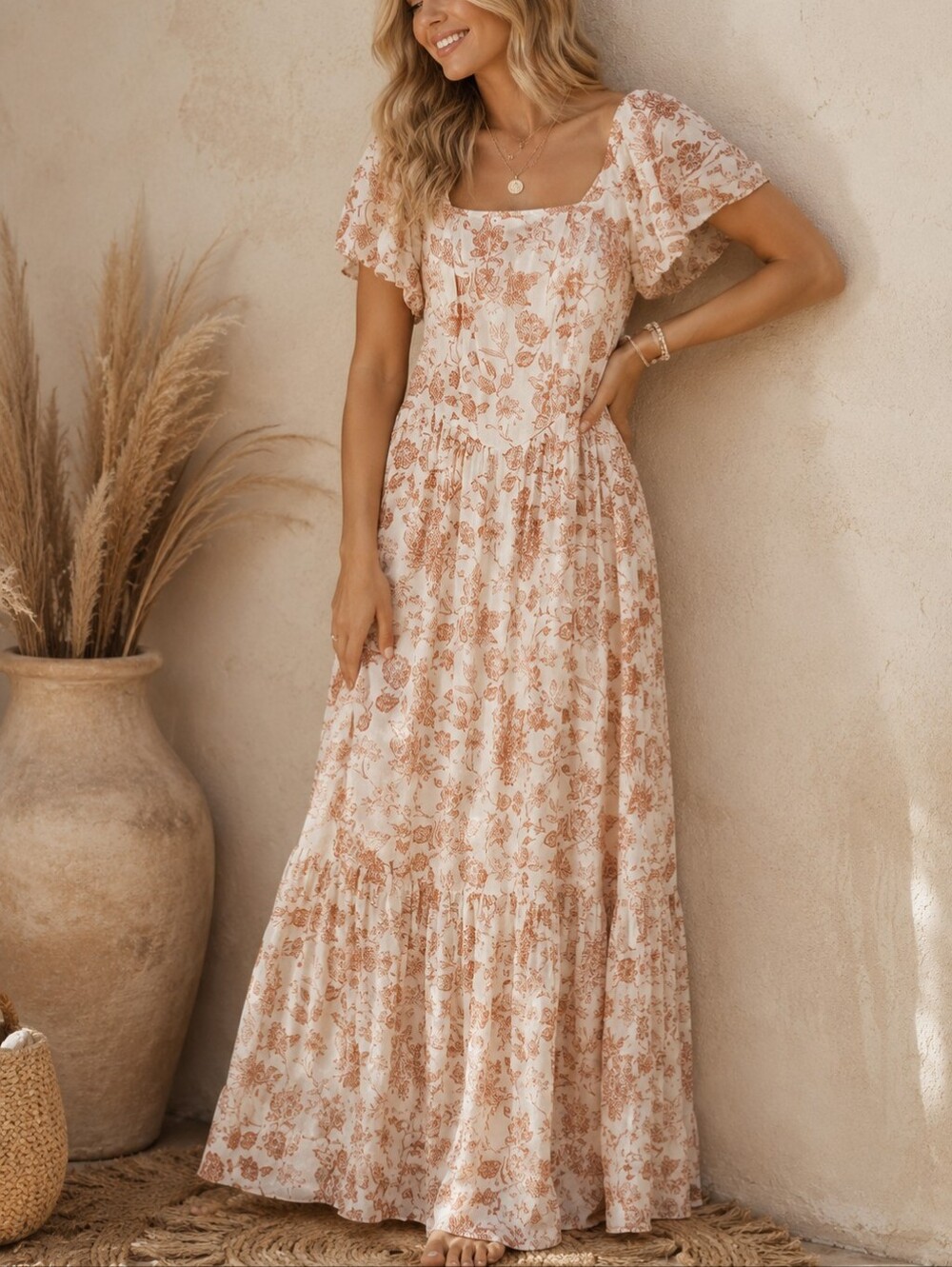 253.J.Gee Floral Square-Neck Maxi